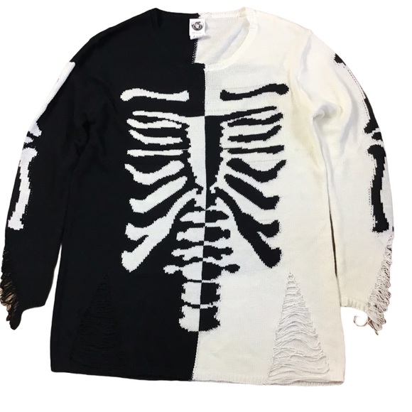 Spirit Sweaters - Spirit Halloween Black/White Torn Skeleton Sweater